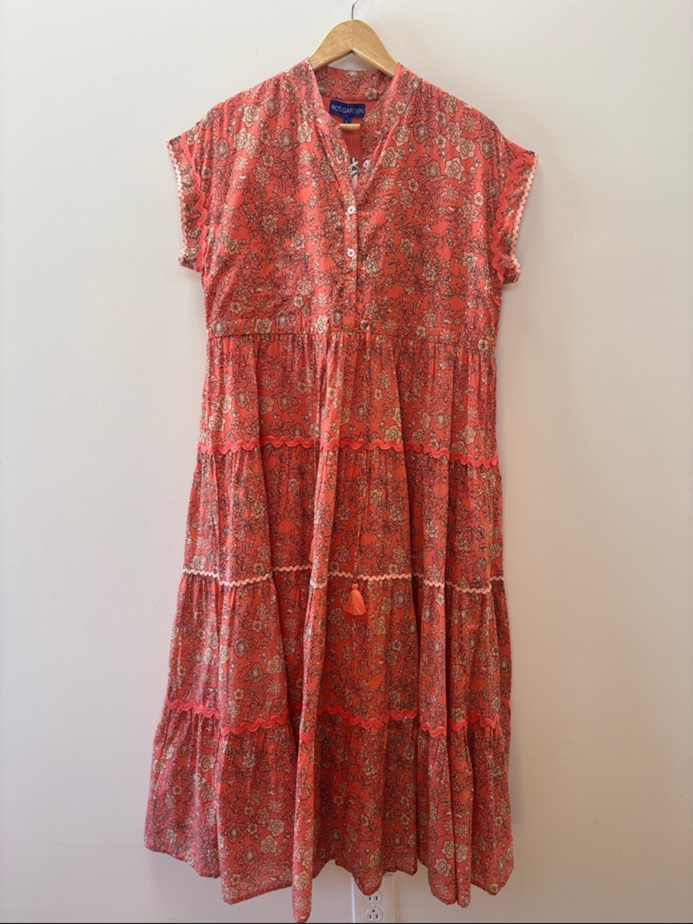 Foxcroft Coral Floral Tiered Maxi Dress with Tassel Tie